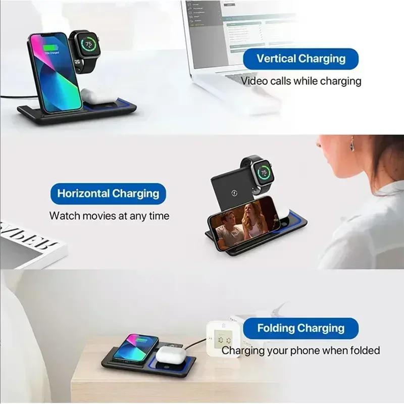 3 In 1 Wireless Charger Foldab - Smartwatch Phone Watches 评论和价格