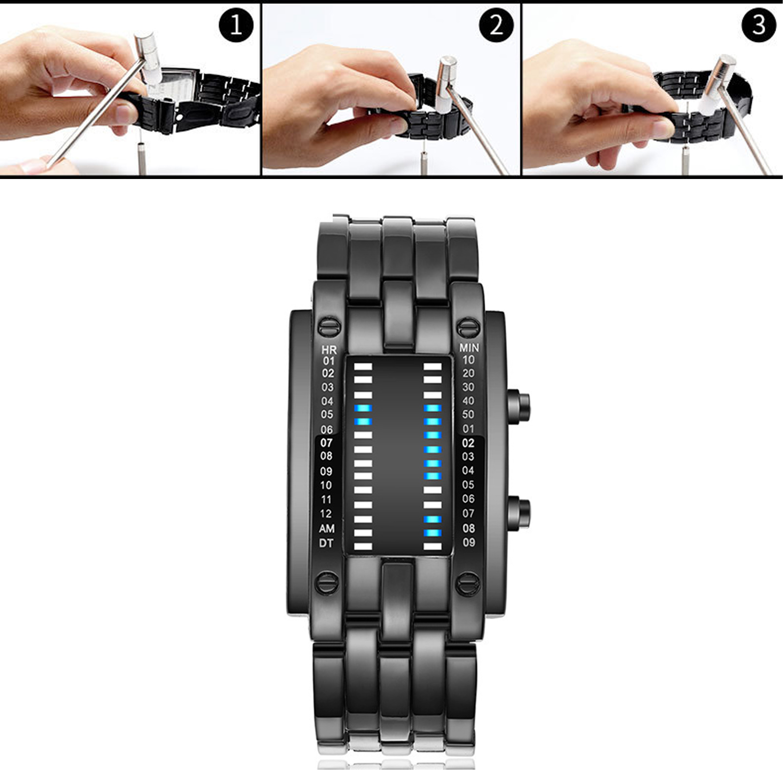 Premium Binary Matrix Blue LED - Smartwatch Premium Watches For Men 评论和价格
