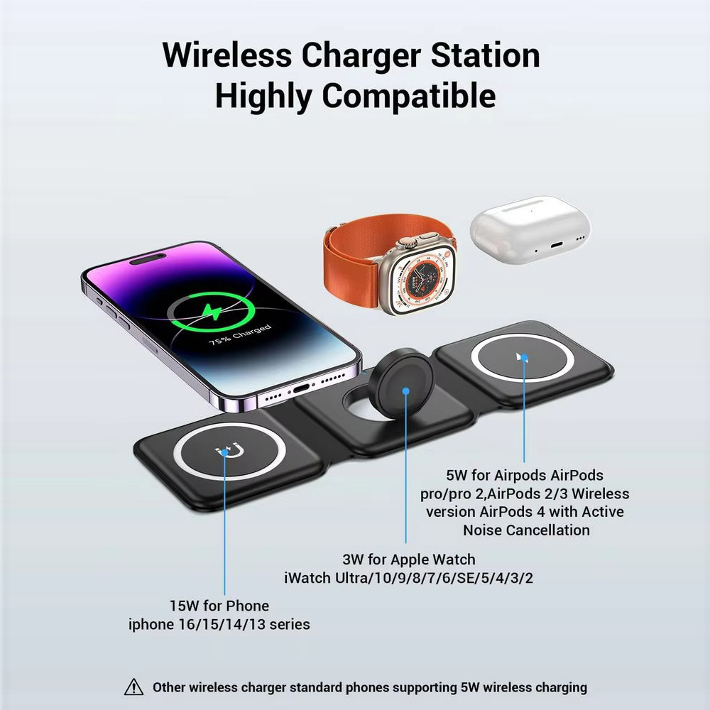 3-in-1 Magnetic Folding Wirele - Smartwatch Phone Watches 评论和价格