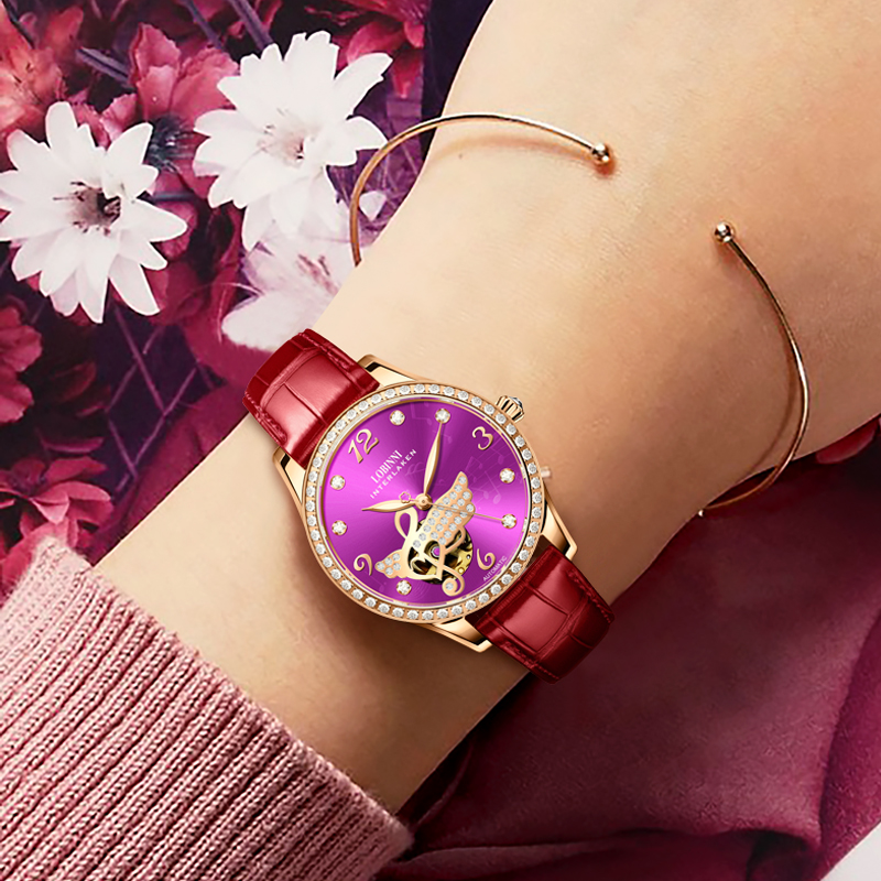 LOBINNI Women Automatic Watch  - Skeleton Mechanical Watch 评论和价格