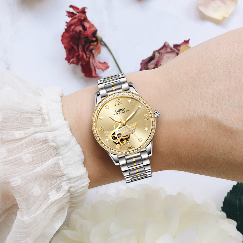 LOBINNI Women Automatic Watch  - Skeleton Mechanical Watch 评论和价格