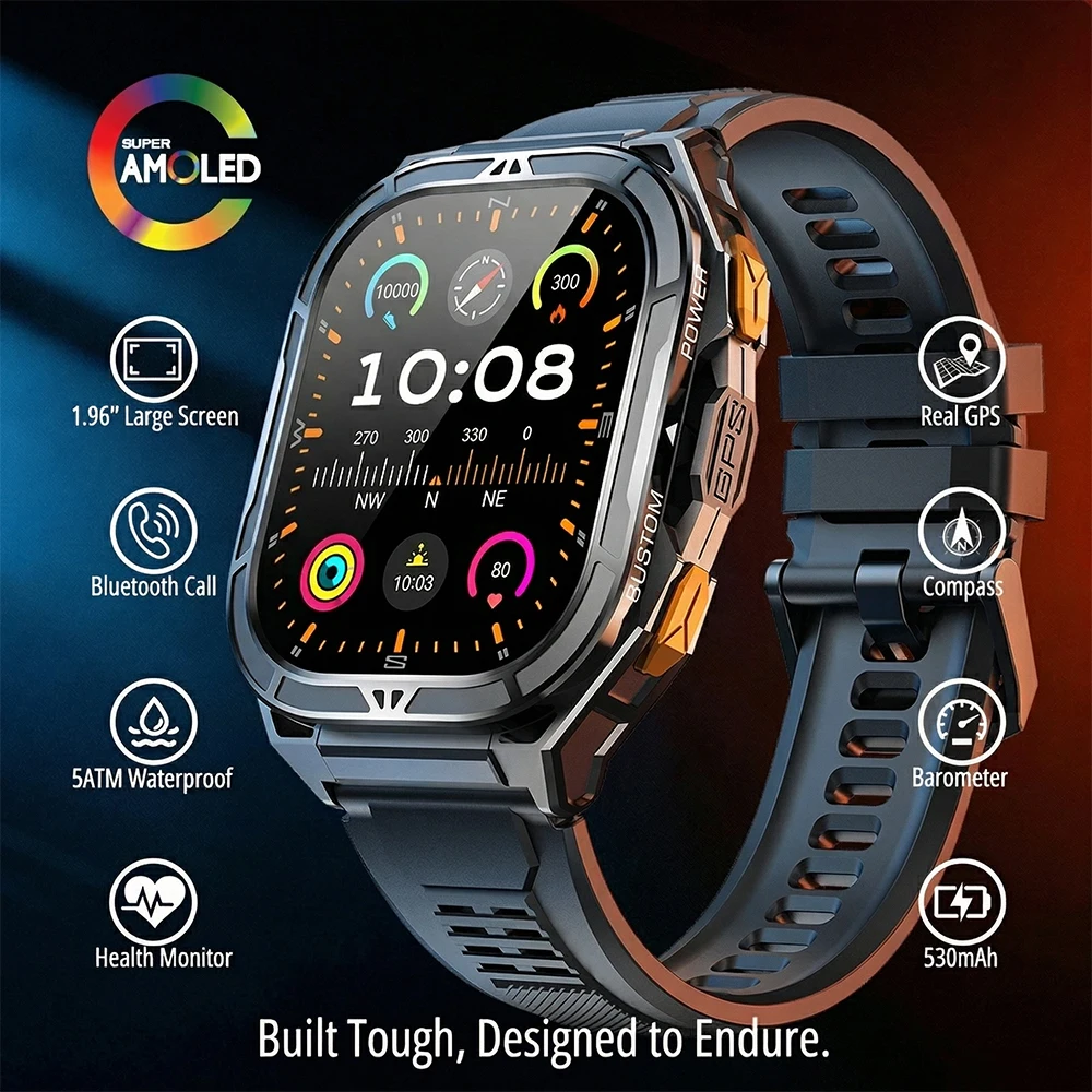 Luxury AMOLED Smartwatch Real  - Smartwatch Square Watches For Men 评论和价格