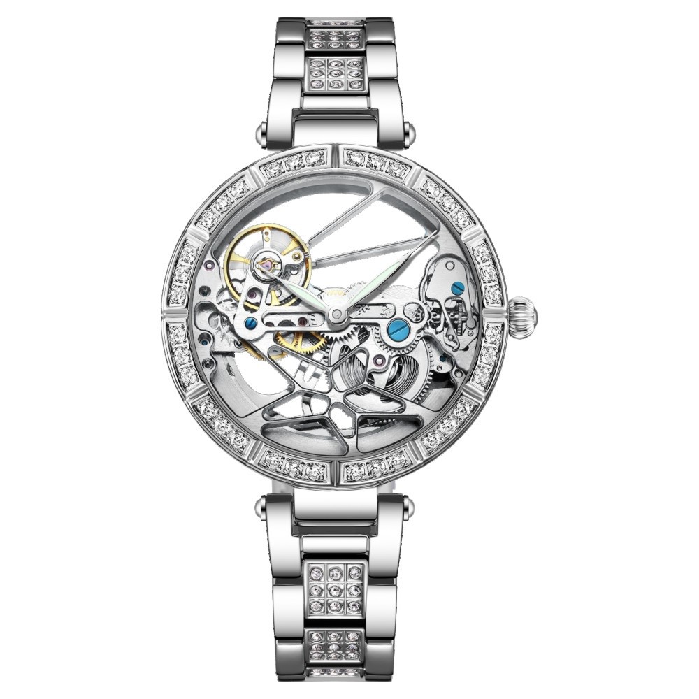 Luxury Skeleton Silver Dial Fa - Skeleton Mechanical Watch 评论和价格
