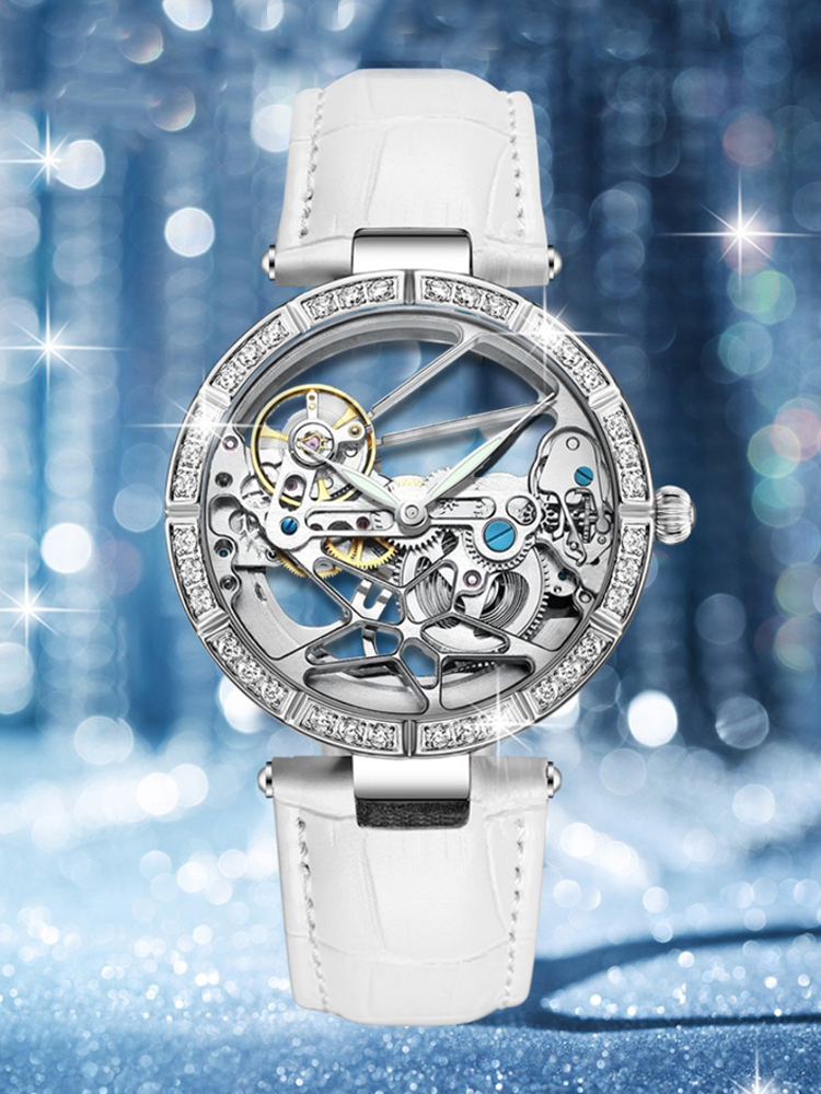 Luxury Skeleton Silver Dial Fa - Skeleton Mechanical Watch 评论和价格